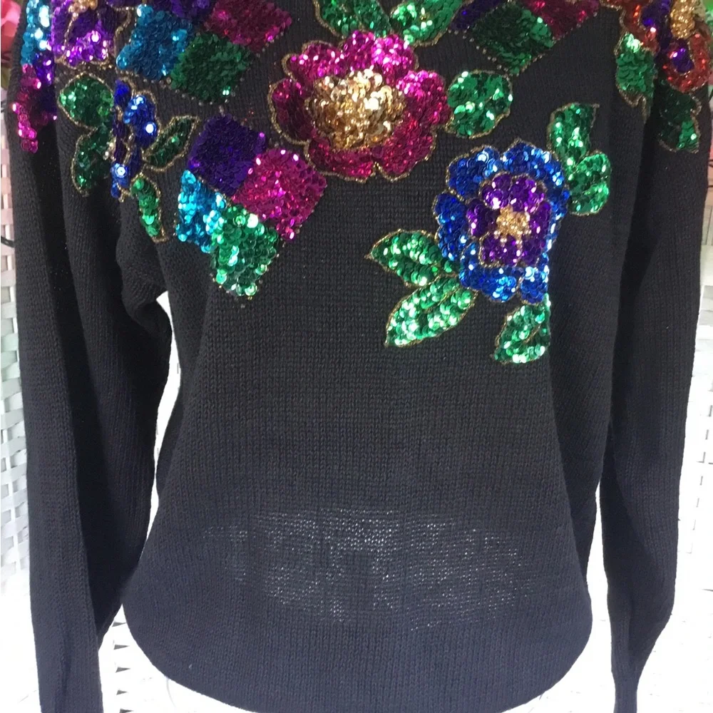 🌸 See New Listing 🌺  Sequin Sweater Vintage  Holiday Bead Oversize S  Small - Picture 4 of 14